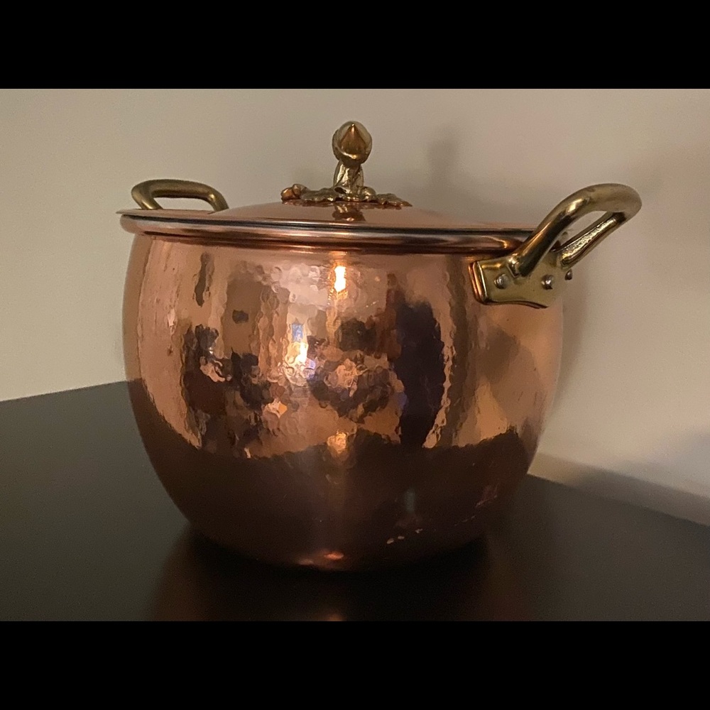 Ruffoni Historia Hammered Copper Stock Pot with Acorn Knob 7 quart